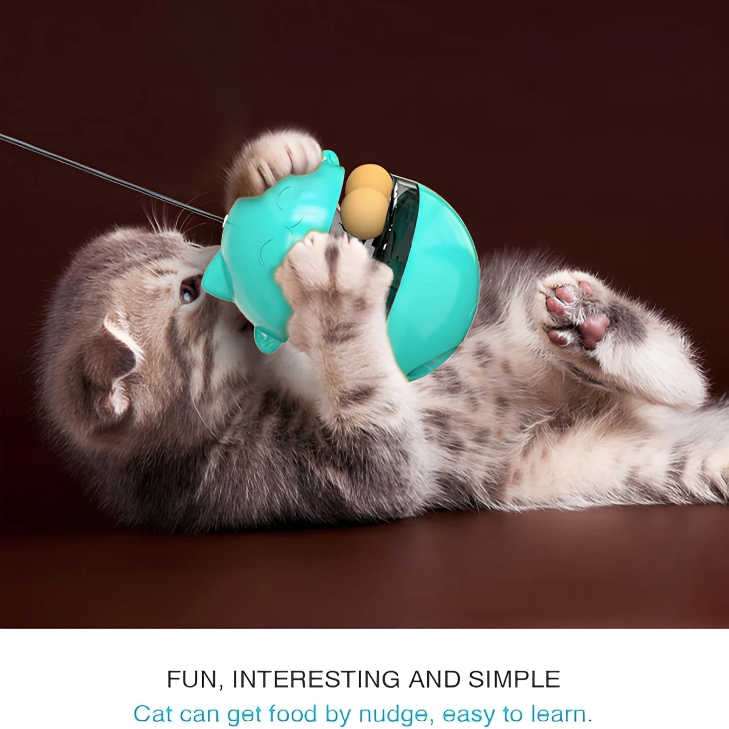 Innovative and Interactive Lake Blue Zonmtreo Automatic Cat Toy for Engaging Fun, Durable Wand Toys Included. Convenient Feeding