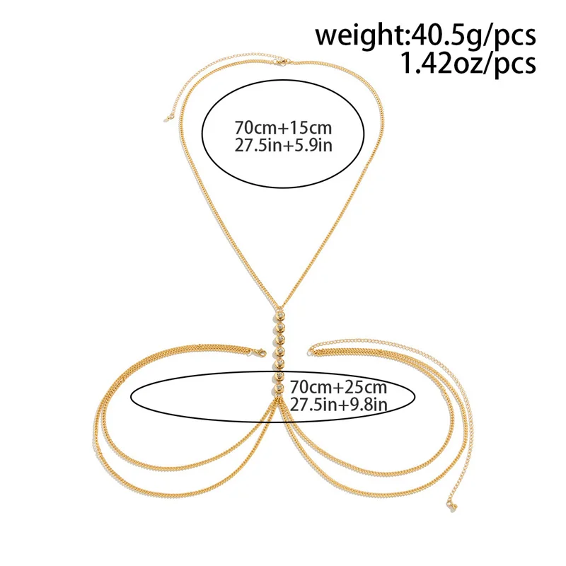 Сексуальная цепочка на грудь для бикини в пляжном стиле, металлическая цепочка для тела, инкрустированная цирконием, модные ювелирные изделия для женщин, аксессуары