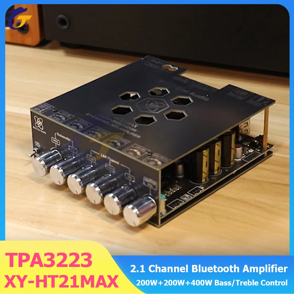 

XY-HT21MAX 2.1 Channel Bluetooth Amplifier Board DC 12-42V TPA3223 Chip 200W*2+400W Bass/Treble Control Hi-Fi Audio Module