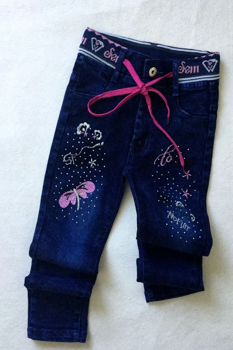 Children\'s Jeans, Girls\' Hot Stamping, Embroidery, Ribbed Drawstring, Denim Pants