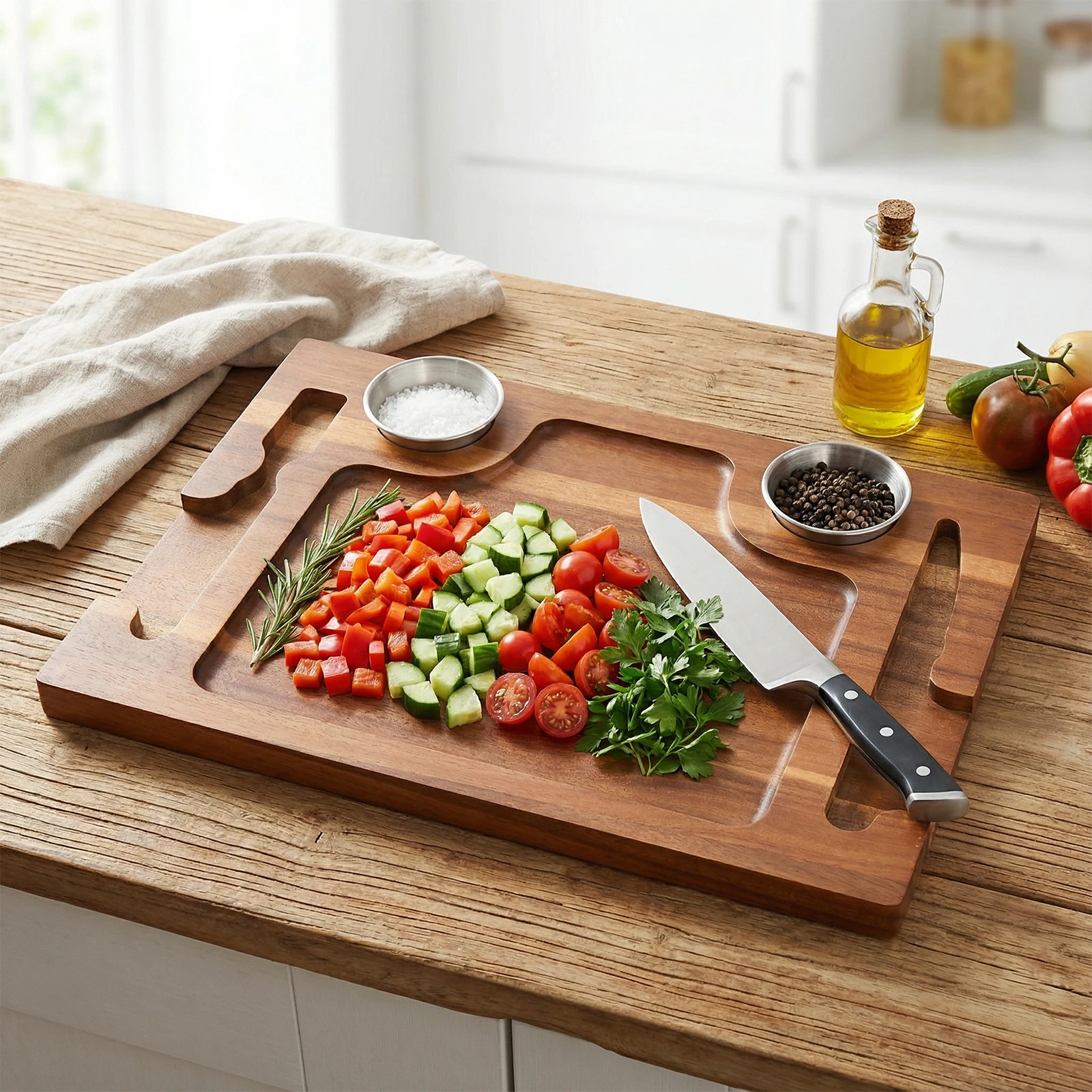 

Деревянная тарелка из акации с 2 соусницами, резная, для мяса, для новоселья и Рождества