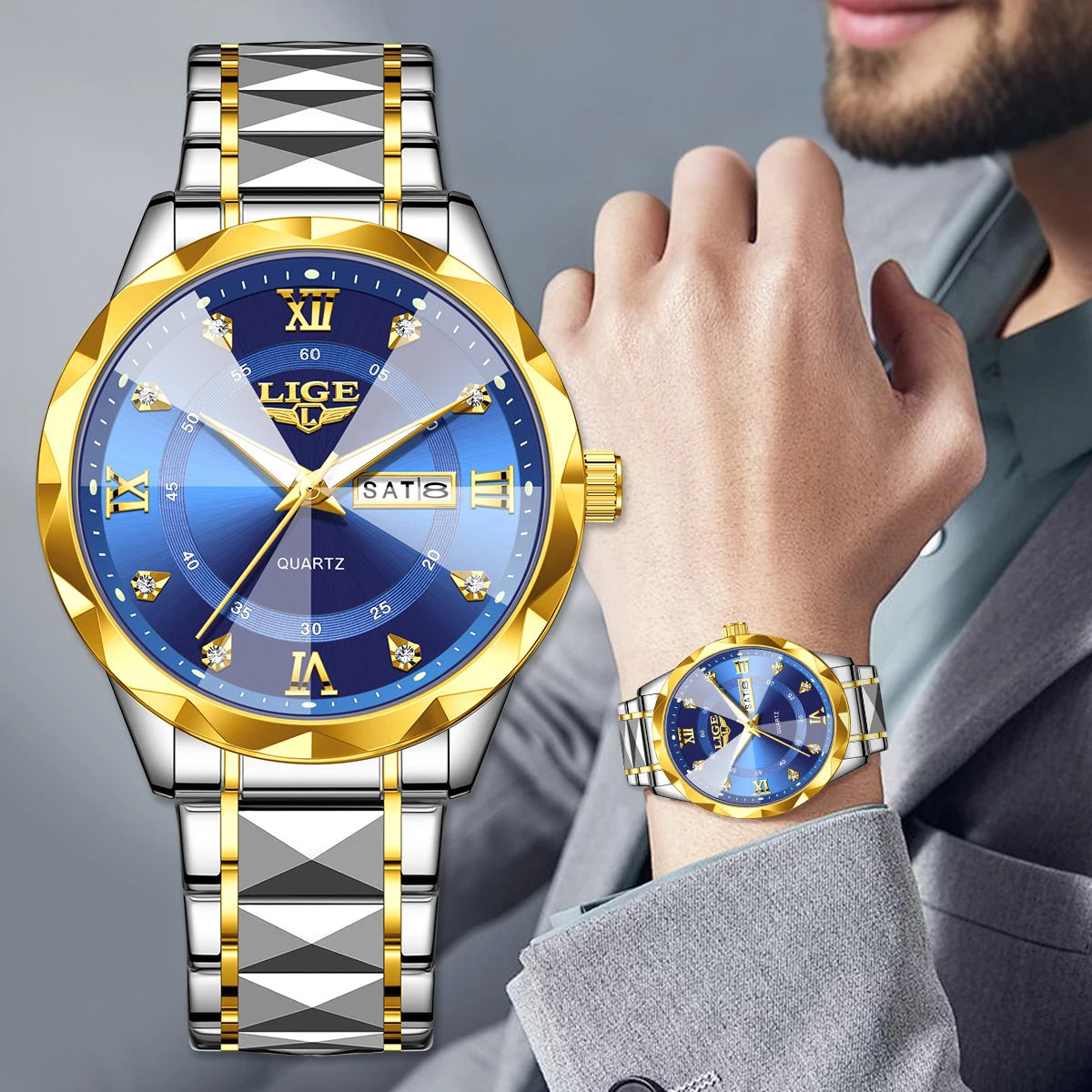 LIGE Original Design Luxury Watch Fashion Classic Business Fashion Waterproof Quartz Watches for Man Calendar Relogio Masculino