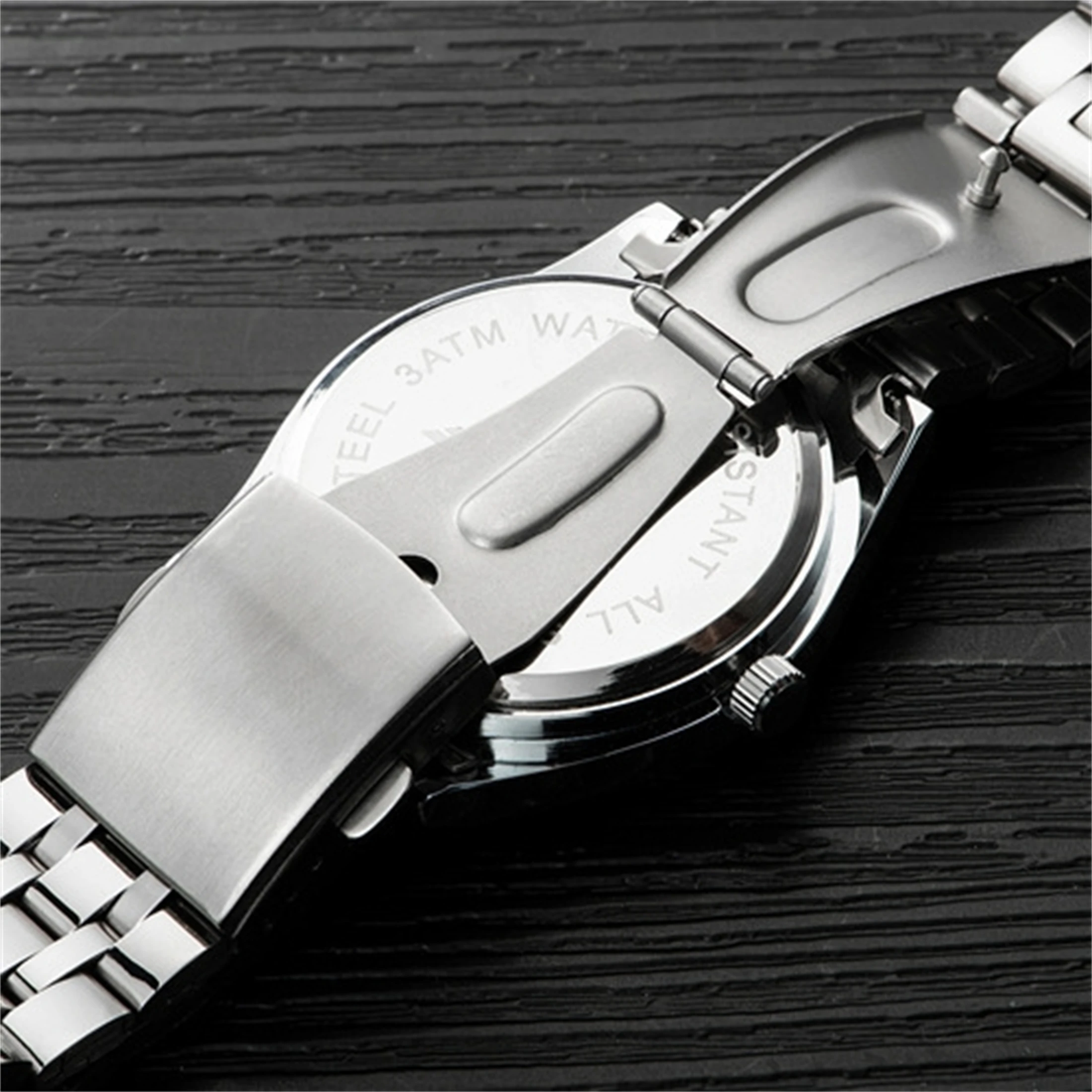 Business Watch Fashion Men\'s Watch 30M Waterproof Calendar Date Function Rhinestone Stainless Steel Strap Quartz Watch