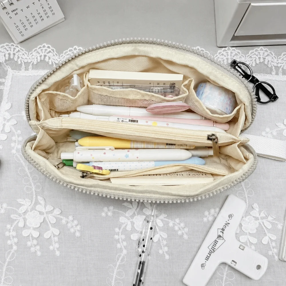 INS Polka Dot Print Pencil Case Shell Shape Large Capacity Pencil Pouch Multi-Layer Divided Portable Pen Bag Studnets