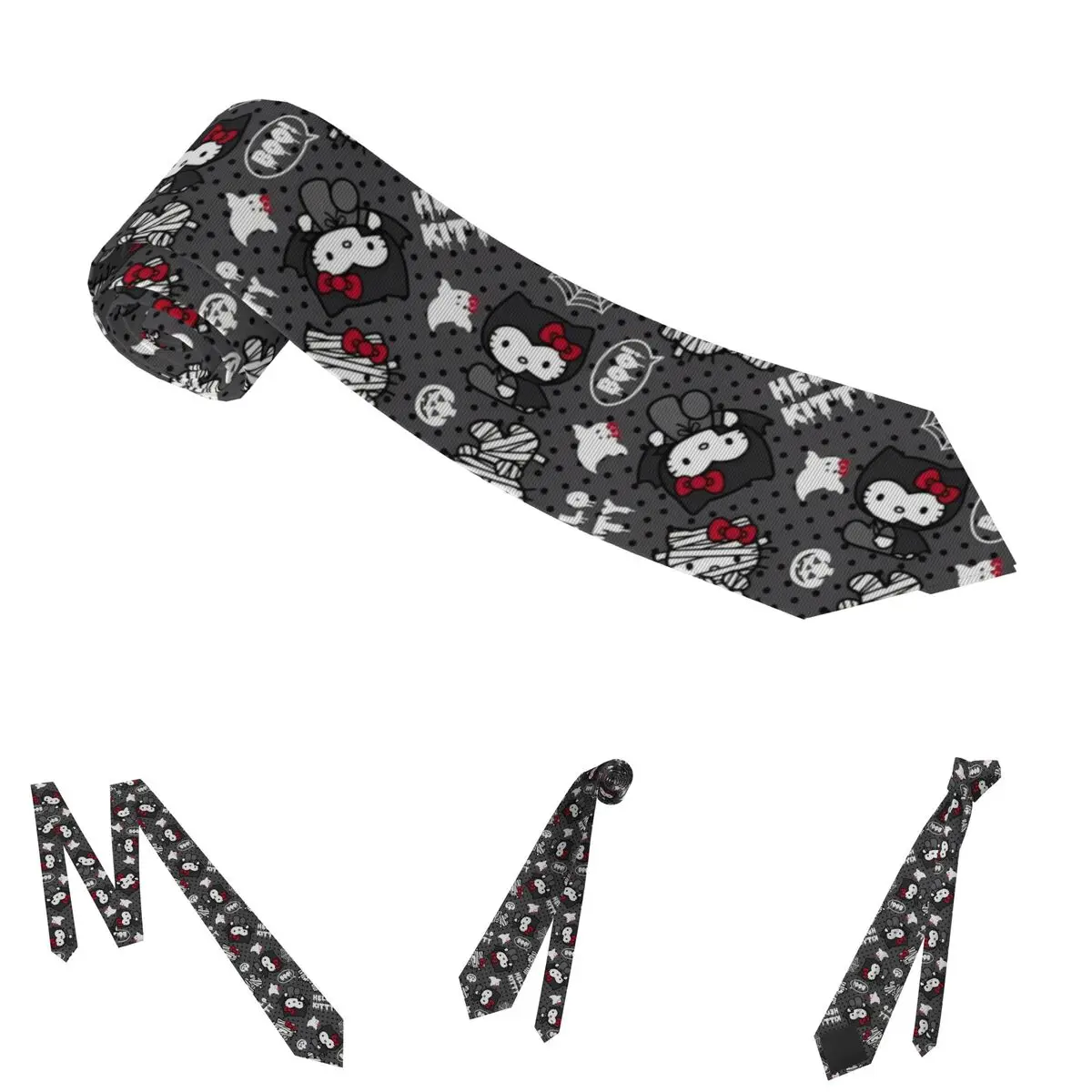 Hello Kitty Halloween Necktie Men Silk Polyester 8 cm Narrow Skull Ghost Neck Tie for Men Suits Accessories Gravatas Business