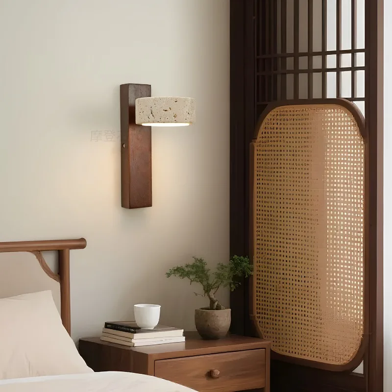 

Винтажный настенный светильник из травертина и дерева в стиле Ваби-Саби, ретро-декоративный настенный светильник для спальни, прихожей, атмосферный настенный светильник
