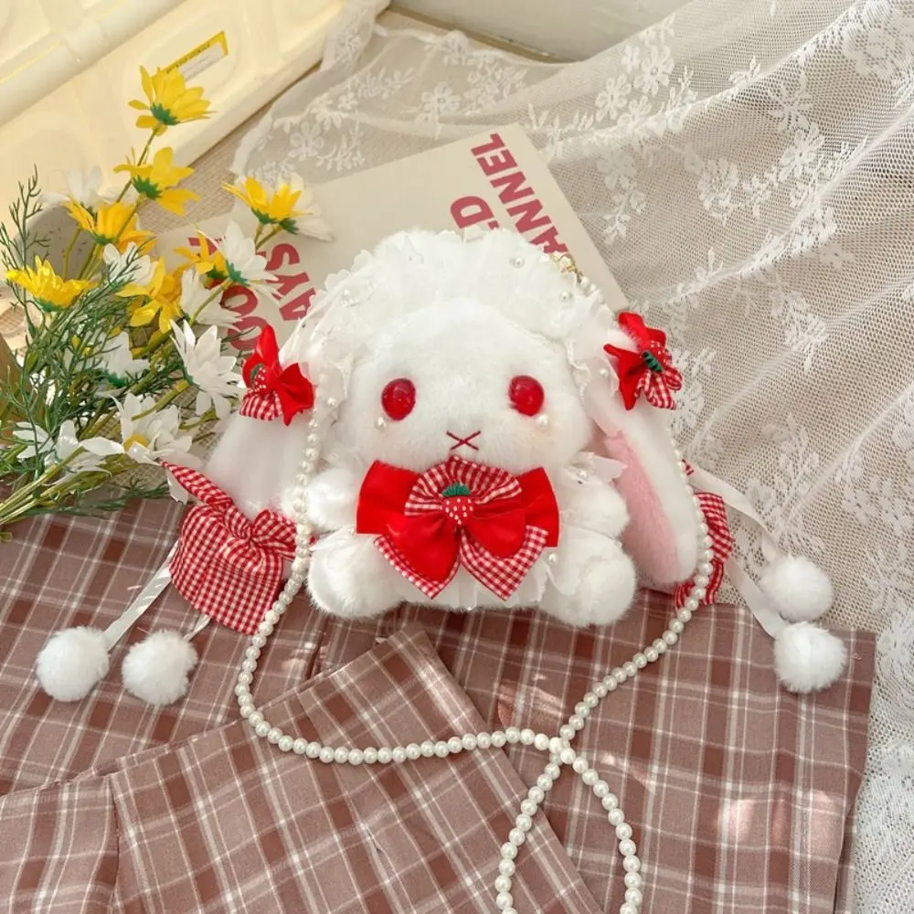 Animali di peluche Borse a tracolla con coniglio Lolita Borsa a tracolla morbida con coniglio di peluche piccolo Borsa a tracolla JK con coniglio creativo carino per ragazze