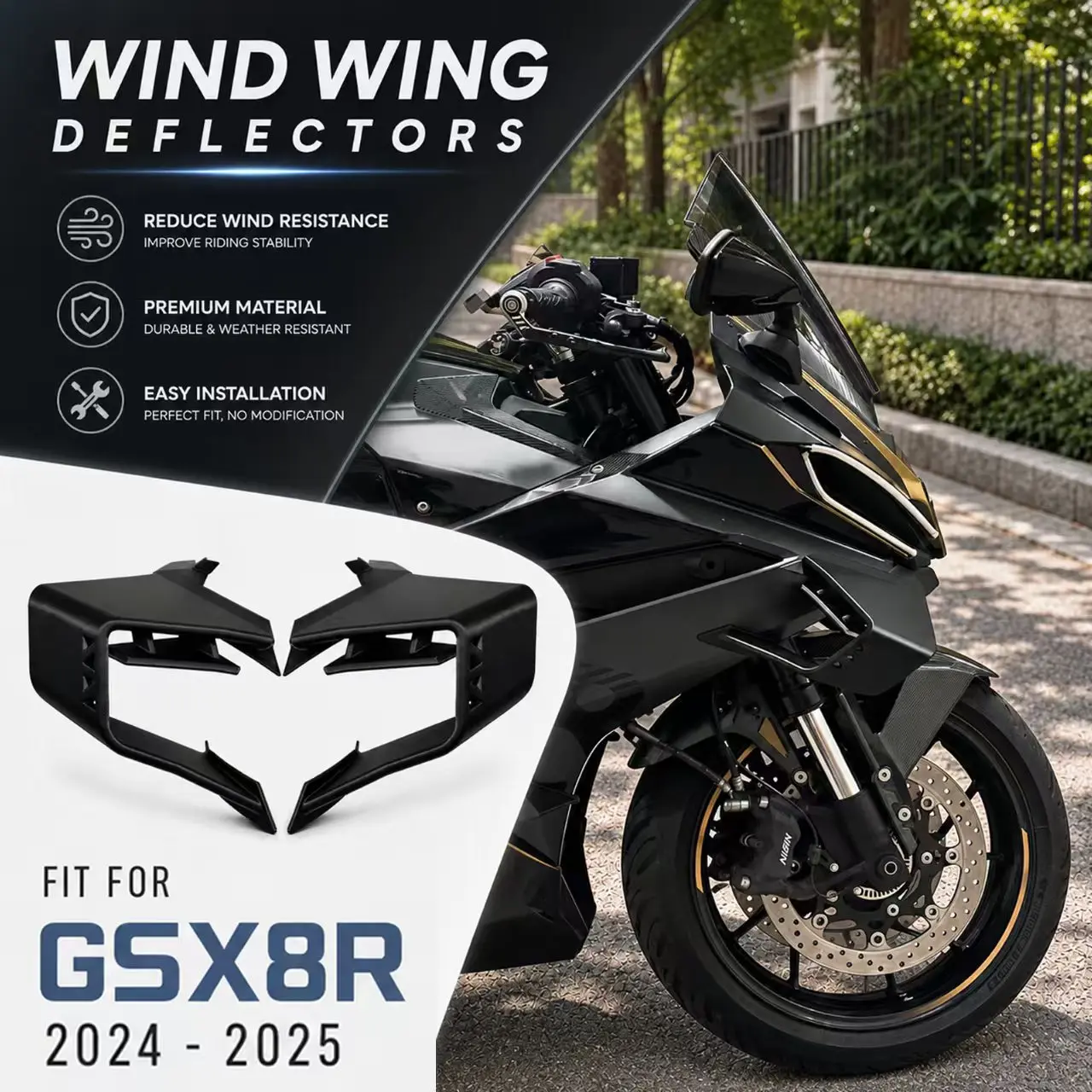 For  GSX 8R 2026 GSX8R 2025 GSX-8R 2024 Front spoiler Lower spoiler lower lip GP WING DOWNFORCE NAKED FRONTAL SPOILERS