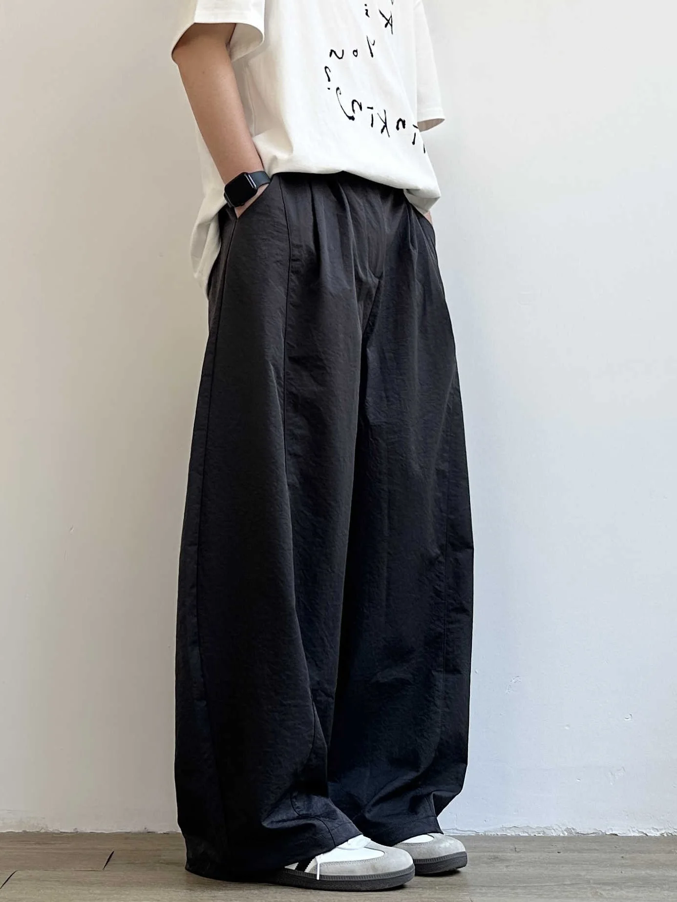 Retro Japanese Style Men's Casual Pants Loose Wide Leg Spring Summer Thin Blade Drapey Floor-Length Trousers