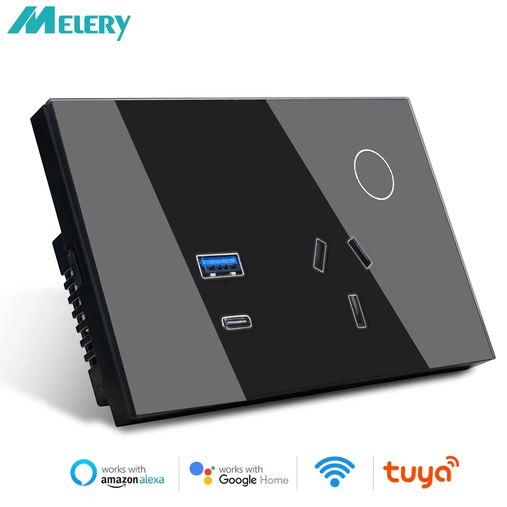 Melery Tuya Wall Socket WIFI Smart Australia Plug USB TYPE-C PD 30W  Argentina Outlet Power Touch Remote by Alexa Google Home