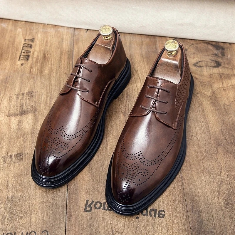 

High Quality Mens Shoes 2026 New British Style High-End Leather Shoes Formal Business Wedding Groom Derby Shoes Hot Selling Shoe