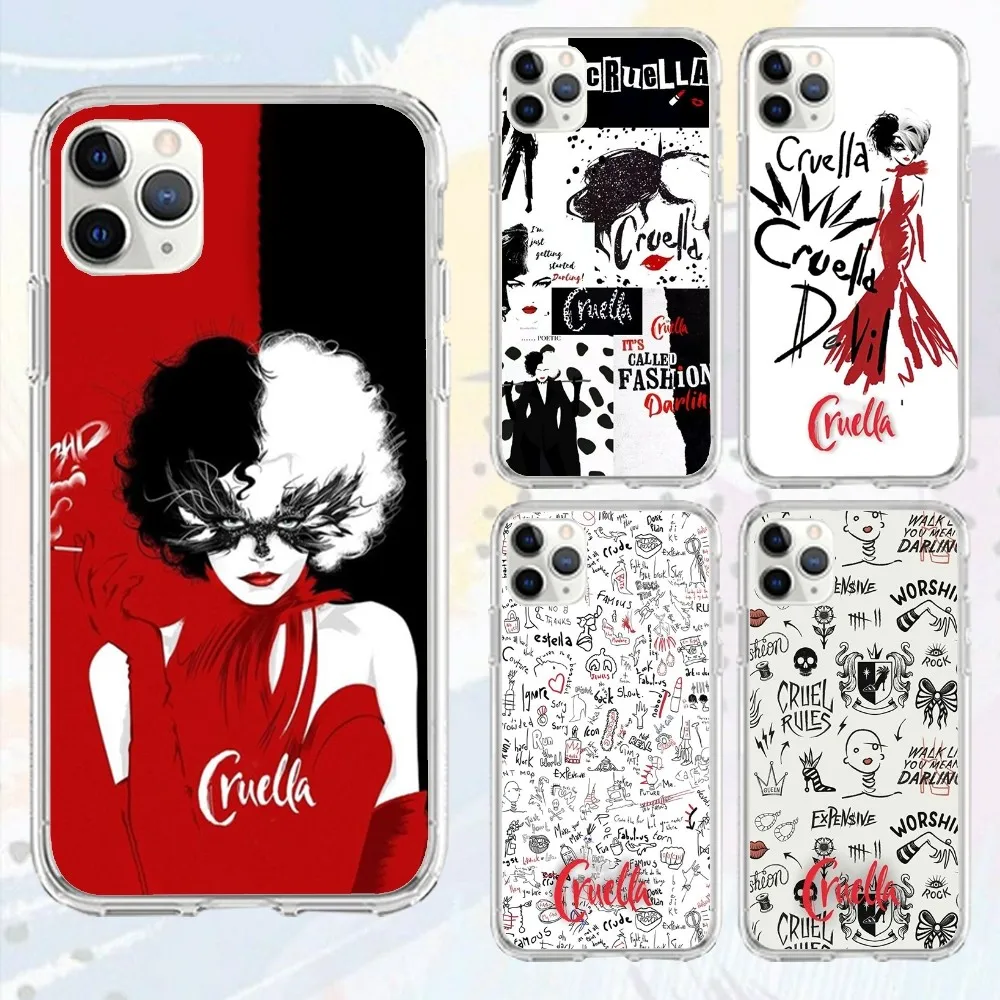 C-Cruella D-disney Movie Phone Case For Iphone 15 11 13 14 Pro Max 7 8 Plus X Xr Xs Max Se2020 12mini Transparent Cover