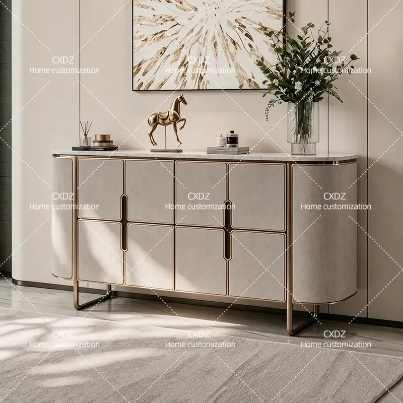 Italian Style Marble Dining Side Cabinet Solid Wood Multi Layer Storage Locker for Entryway Hallway Home Furniture