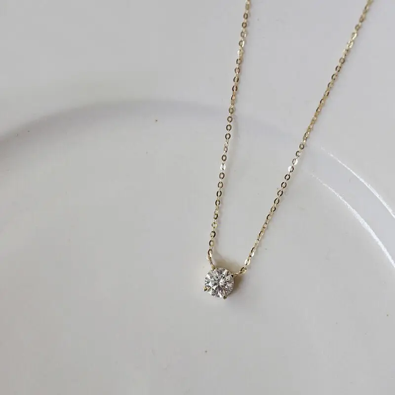 VENTFILLE 925 Sterling Silver French Simple Crystal Pendant Clavicle Chain Necklace Women Light Luxury Party 14k Gold Jewelry