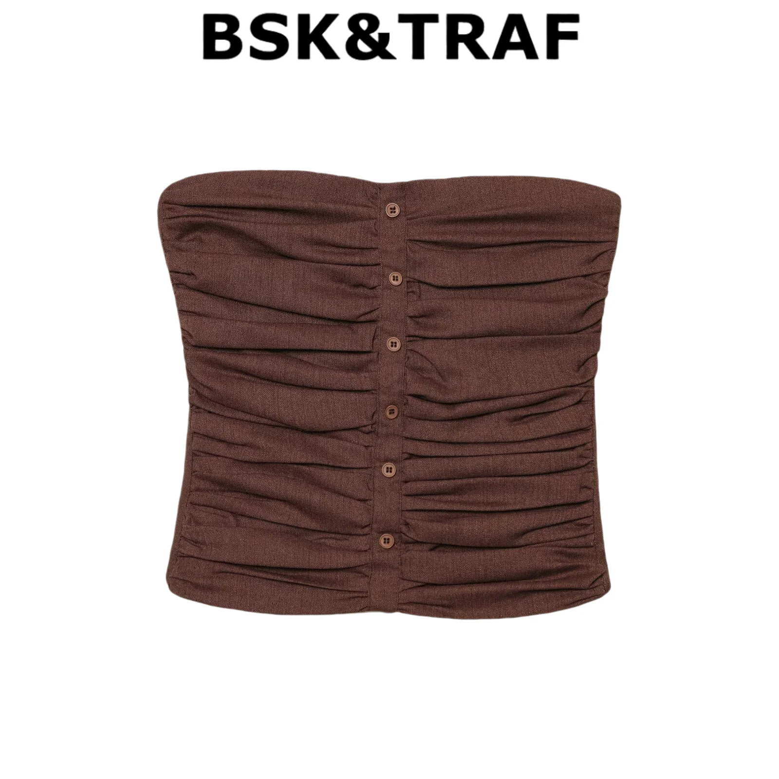 

BSK&TRAF2025 Summer New Arrivals Women's Fashion Slim Fit Linen Blended Pleated Corset Top 8372/074