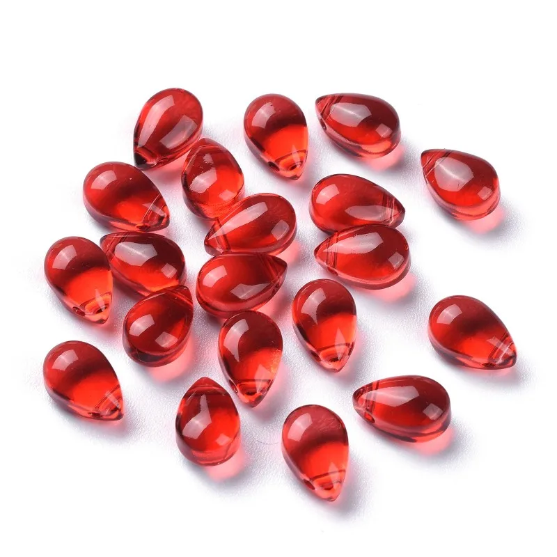 20pc Transparent Glass Beads Top Drilled Beads Teardrop Red 9x6x5mm Hole: 1mm