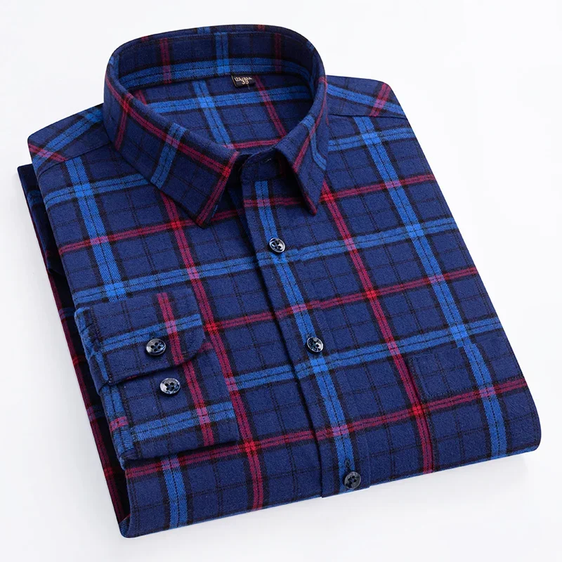 New in shirt plus size 6xl 100%cotton brushed long-sleve shirts for men slim fit casual shirt plaid designer elegant clothes