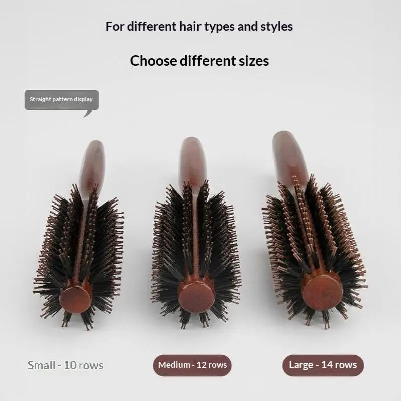 Wood Handle Round Hair Brush Boar Bristles Anti-static Detangling Professional Styling Tool for Salon Home Use