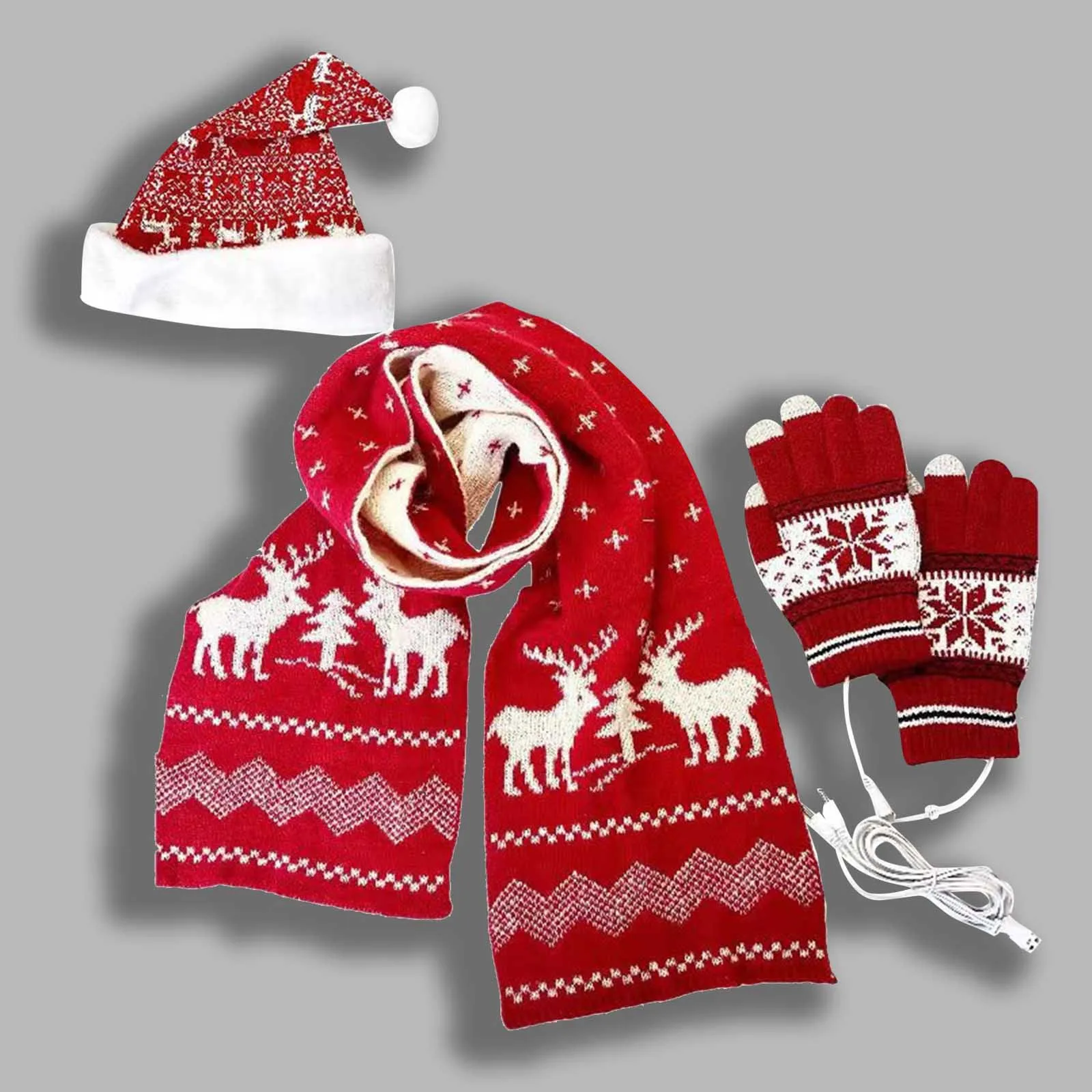 

Warm Knit Fleece Lined Hat Set Scarf Hat& Gloves sets Christmas 3pcs/set Winter Hat Scarf Touchscreen Gloves Set for Women