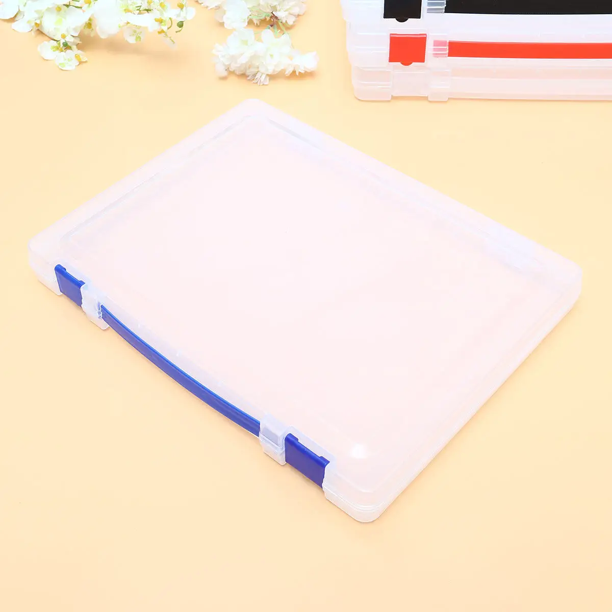 Transparent Storage Box for Documents Clear Plastic File Case with Blue Buckle Stackable and Lightweight Ideal for Office Home