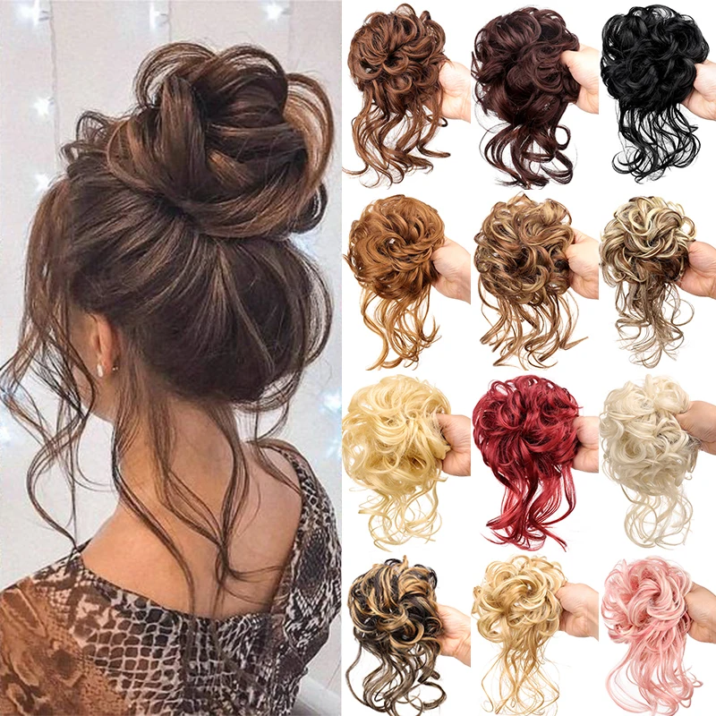 Synthetic Curly Women Donut Chignon With Elastic Band Scrunchies Messy Hair Bun Updo Hairpieces Extensions for