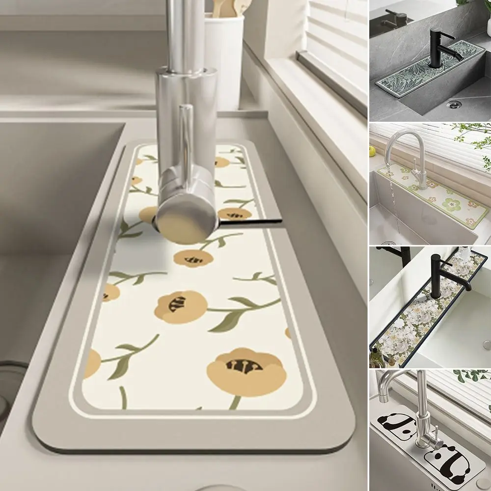 Diatom Mud Faucet Draining Mat Non-Slip Self Absorbent Drying Mat Fantasy Style Quick Dry Countertop Sink Protector Home Kitchen