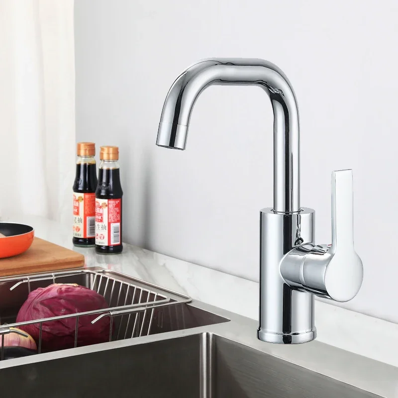 

Bathroom Basin Faucet Zinc Alloy Single Handle Single Hole Hot And Cold Mixer Tap Crane Deck Mounted Rotatable Kitchen Sink Tap