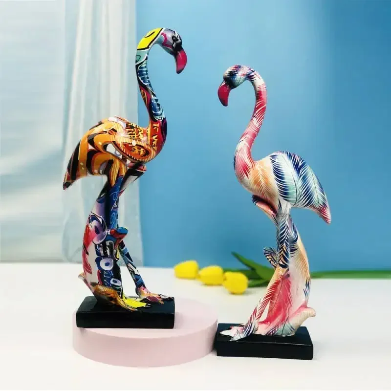 New Variety Colorful Flamingo Ornaments Resin Crafts Nordic Home Living Room Desktop Decor Porch TV Cabinet Decorations Gifts