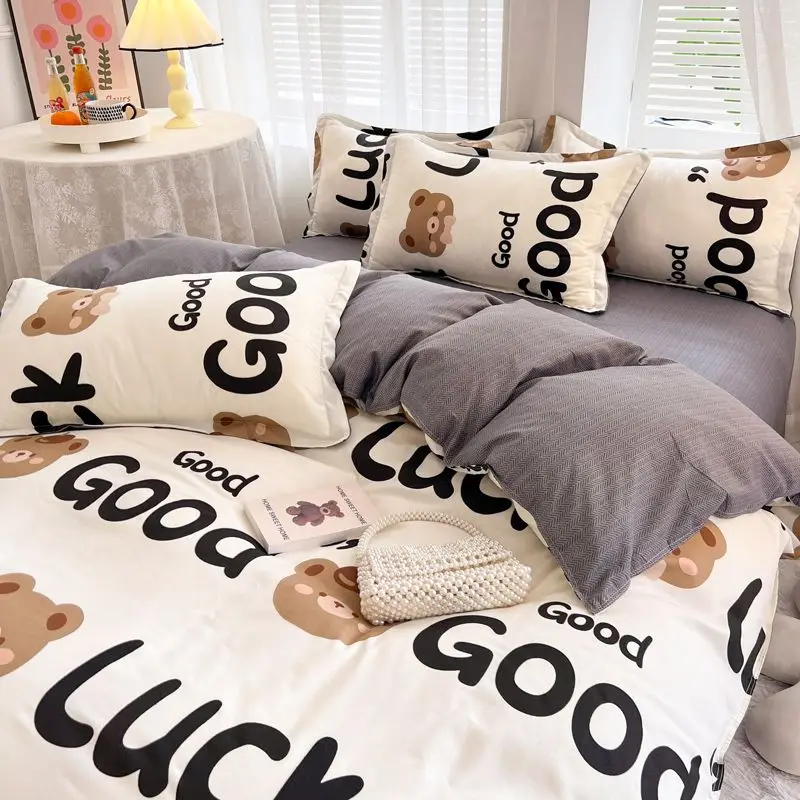 

Cute Bear Bedding Set Boys Girls Single Full Size Duvet Cover No Filler Flat Sheet Pillowcase Bed Linen Kids Adult Home Textile