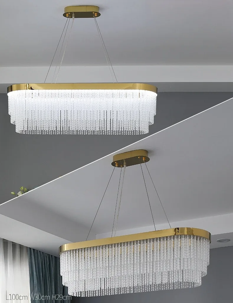 Dining Room Luxury Oval Glass Rod pendant Light led suspension Tri-color LED chandeliers Gold Bar Kitchen Lighting for home deco image 5