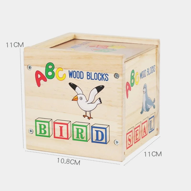 Wooden Educational Toys 27 Large Building Blocks ABC English Alphabet Number Cubes Wooden Wooden Box Storage