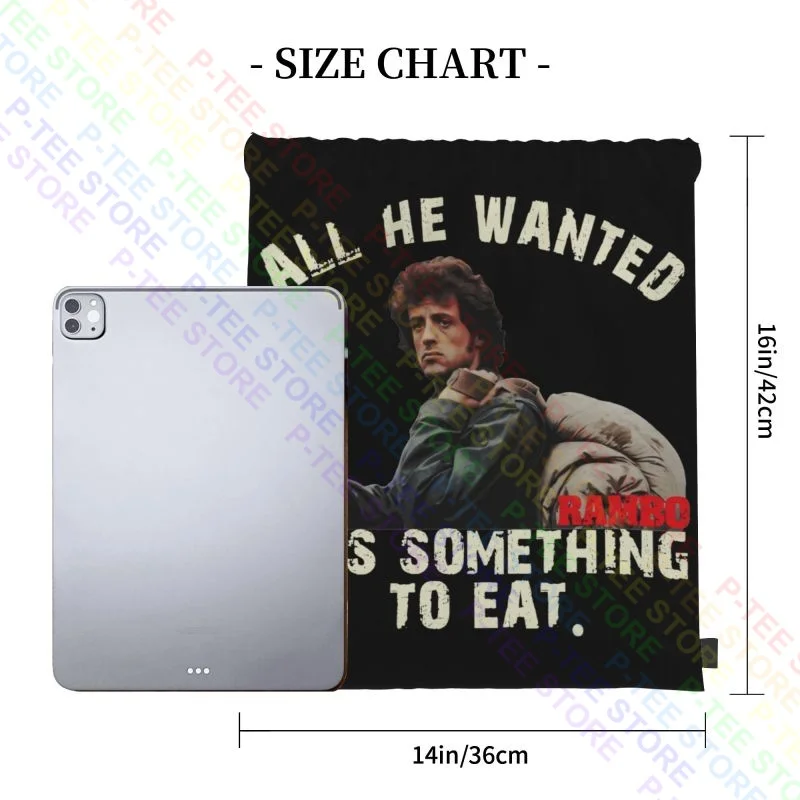 Rambo First Blood All He Wanted Was Something To Eat Drawstring Bags Gym Bag Vintage Outdoor Running