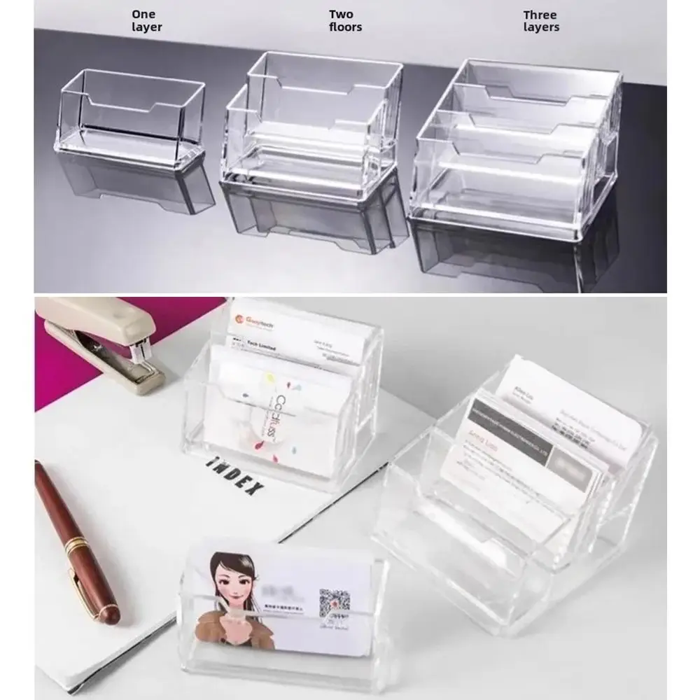 1Pcs Display Stand Business Card Box Acrylic Plastic 1/2/3 Grids Bussiness Card Holder Clear Transparent School Office Supplies