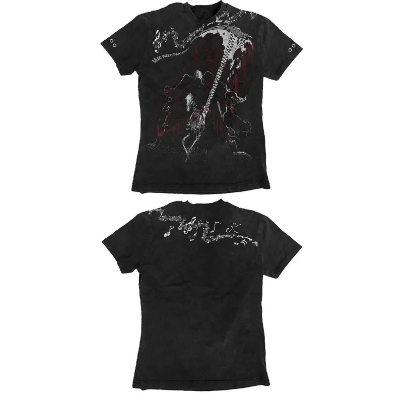 Mens T Shirt Harajuku Visual Kei Streetwear Scythe String Graphic Tee Regular Fit Short Sleeve Summer Dark Aesthetic Fashion New