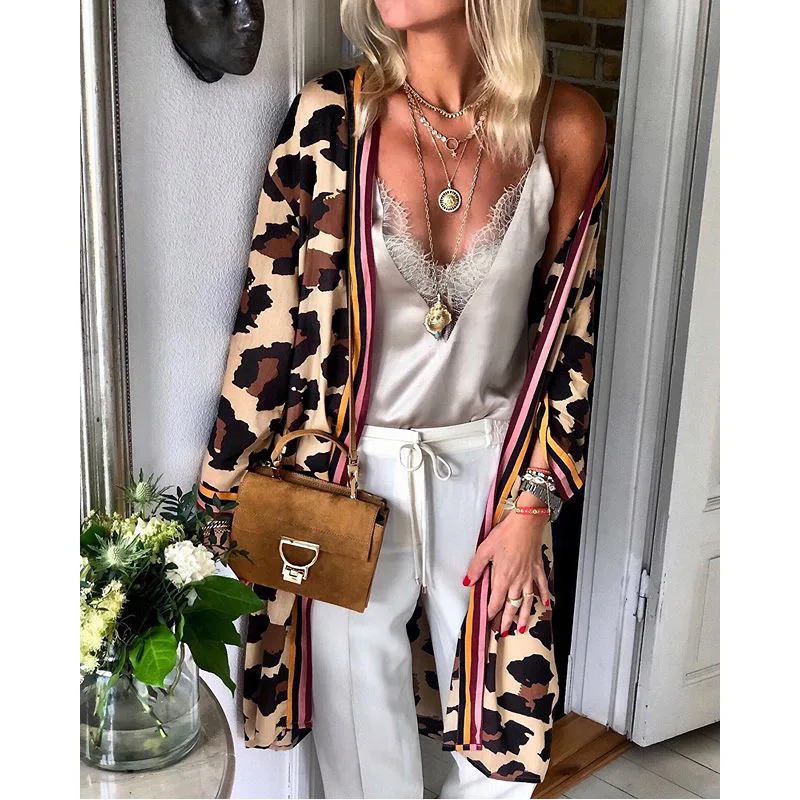 Women's Fashion Leopard Print Loose And Versatile Mid To Long Cardigan Jacket For Women FC736