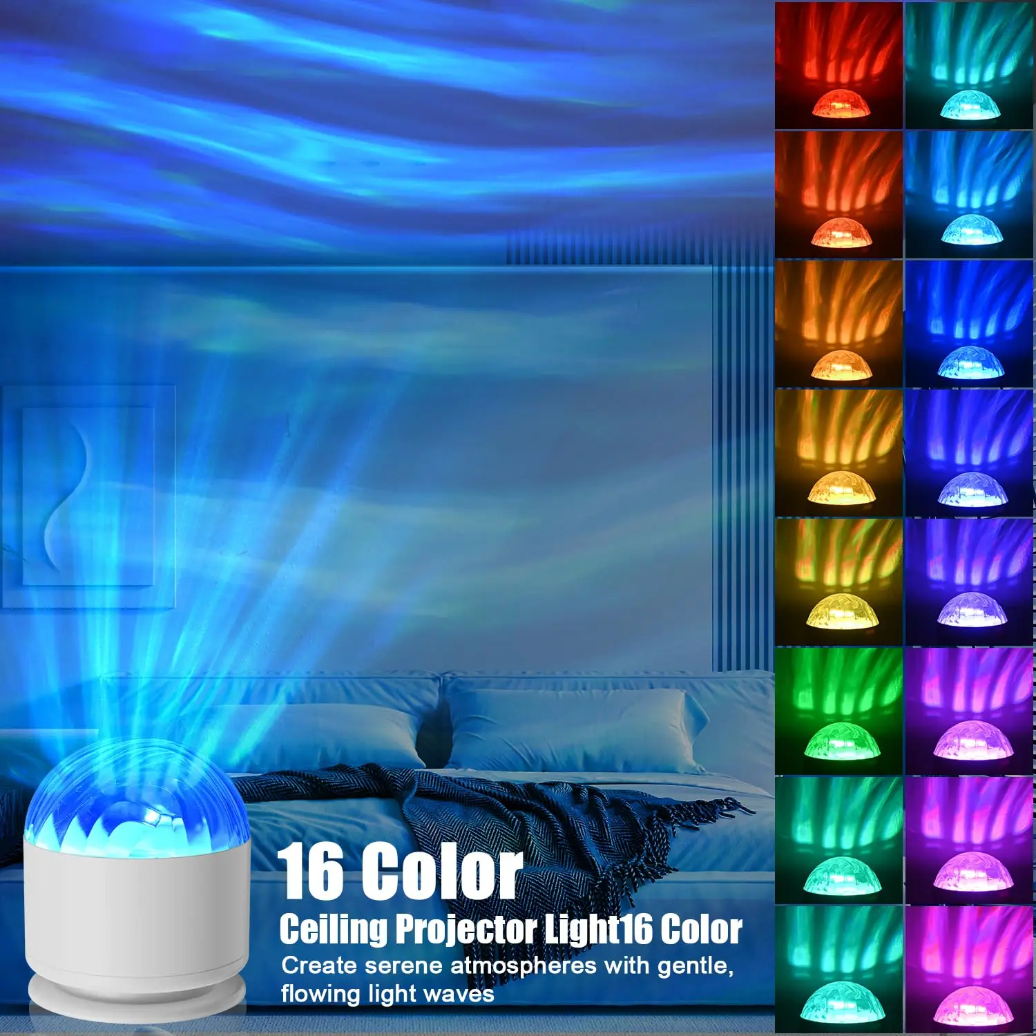 LED 무드등 백색 오로라 프로젝터 조명 리모컨 16색 USB 플러그인 아동용 침실 장식 및 수면등