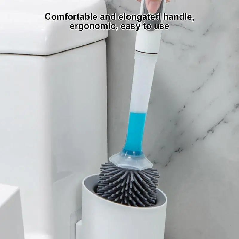 Toilet Brush Holder Set Silicone Toilet Brush with Refillable Handle Dispenser Bathroom Scrubber Cleaner Toilet Brush