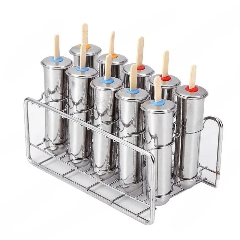 

10pcs Ice Cream Molds with Sticks 304 Stainless Steel Household Ice Lolly Popsicle Molds Kit for Home Ice Cream Making Tool