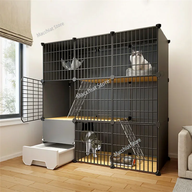 

modern Iron mesh Cat Cages multi-layer space Cat Villa with Litter box Toilet pet Cage for Cats Indoor Luxury Cat house Dog Cage