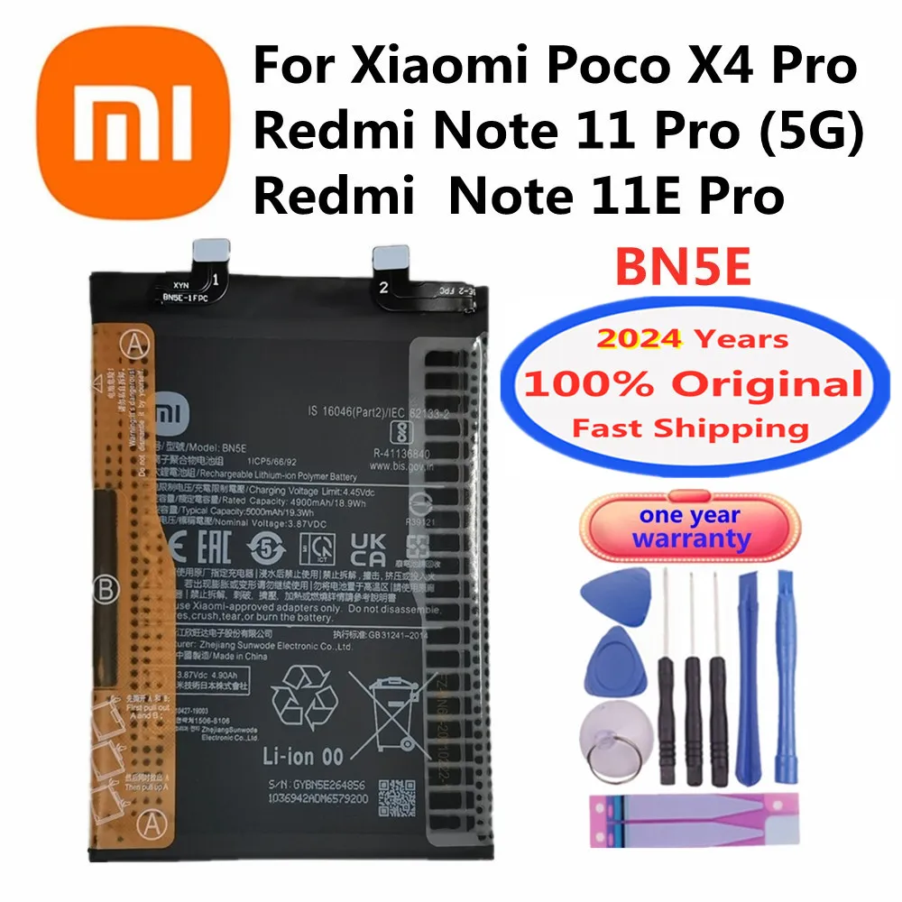 

2024 Years BN5E 100% Original Battery For Xiaomi Redmi Note 11 Pro / Note 11E Pro Mi POCO X4 PRO 5G 5000mAh Mobile Phone Battery