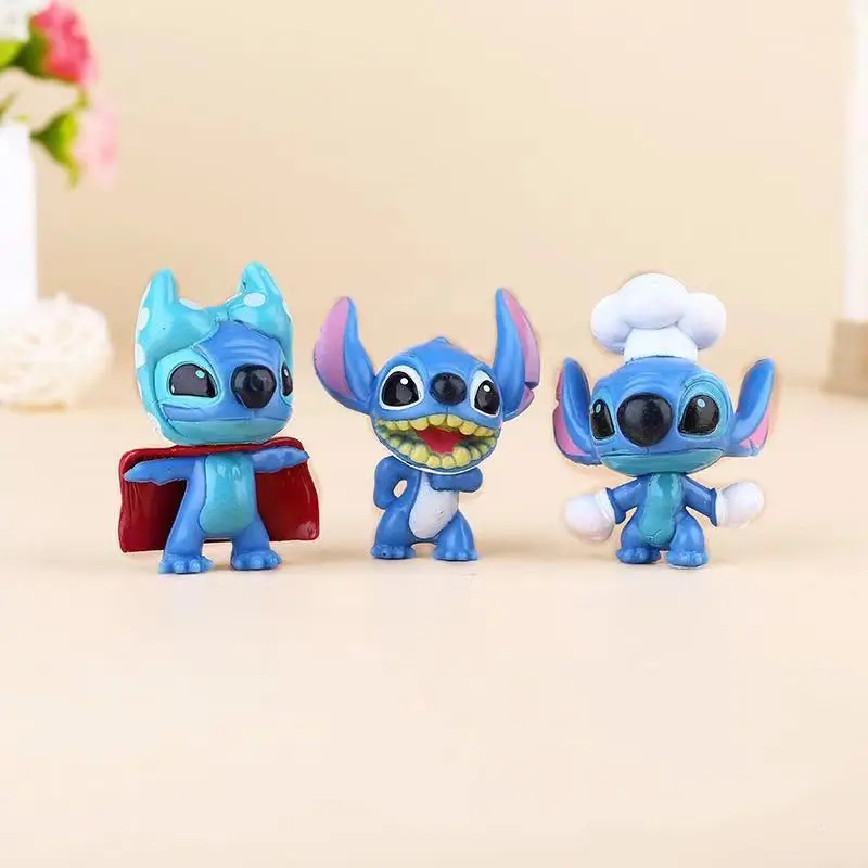 10 buah figur Anime Disney Stitch boneka kartun mainan PVC versi Q kue ulang tahun memanggang Dekorasi mainan liontin hadiah anak-anak