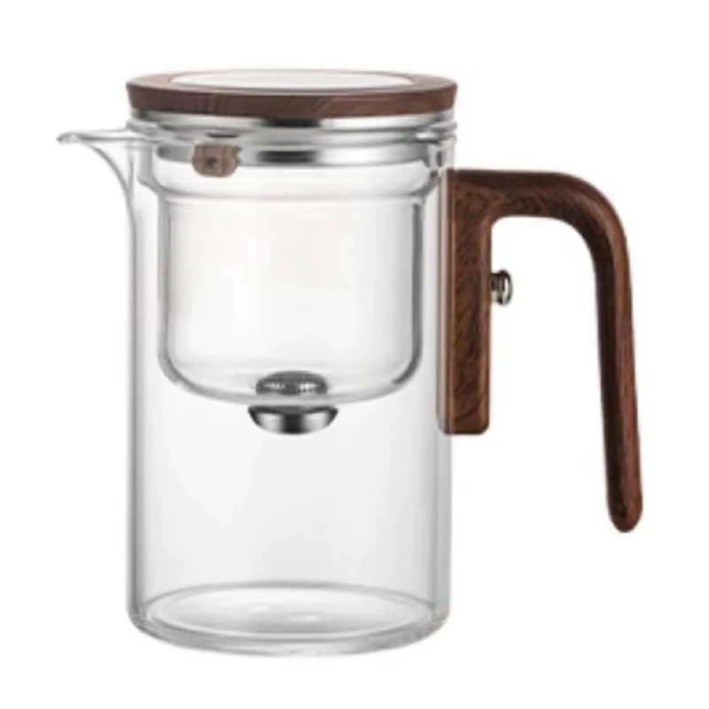 Water Separation Inner Container Teapot One Click Magnetic Switch Tea Separation Filtration Glass Tea Pot Wood Handletea