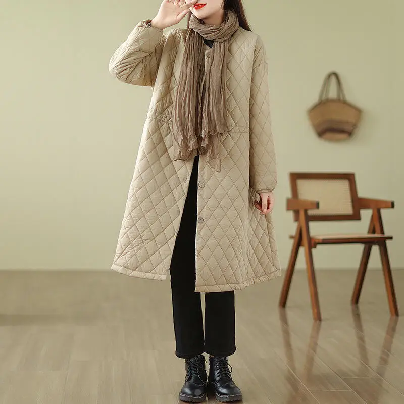 2026New Winter Women Lightweight Cotton Jacket Light Luxury Westernstyle High End Loose Medium To Long Comfort Warmcotton Jacket