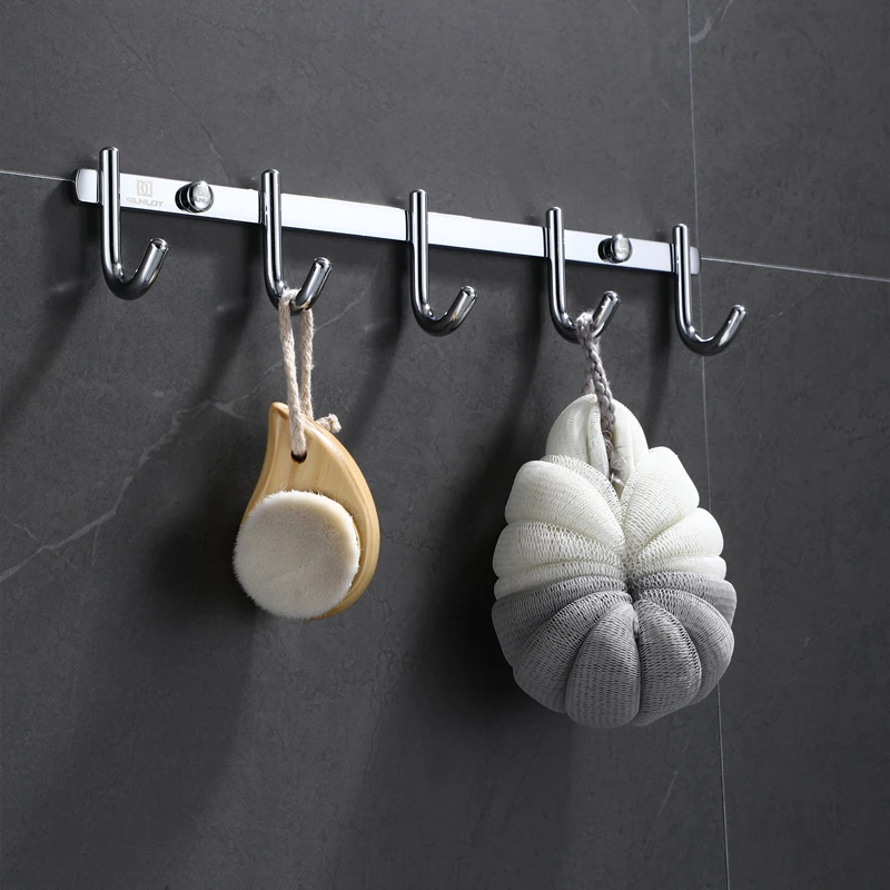 Towel Robe Hooks Silver Stainless Steel Door Hanging Wall Mount Bath Coat Rack Hanger For Bathroom Kitchen Hardware