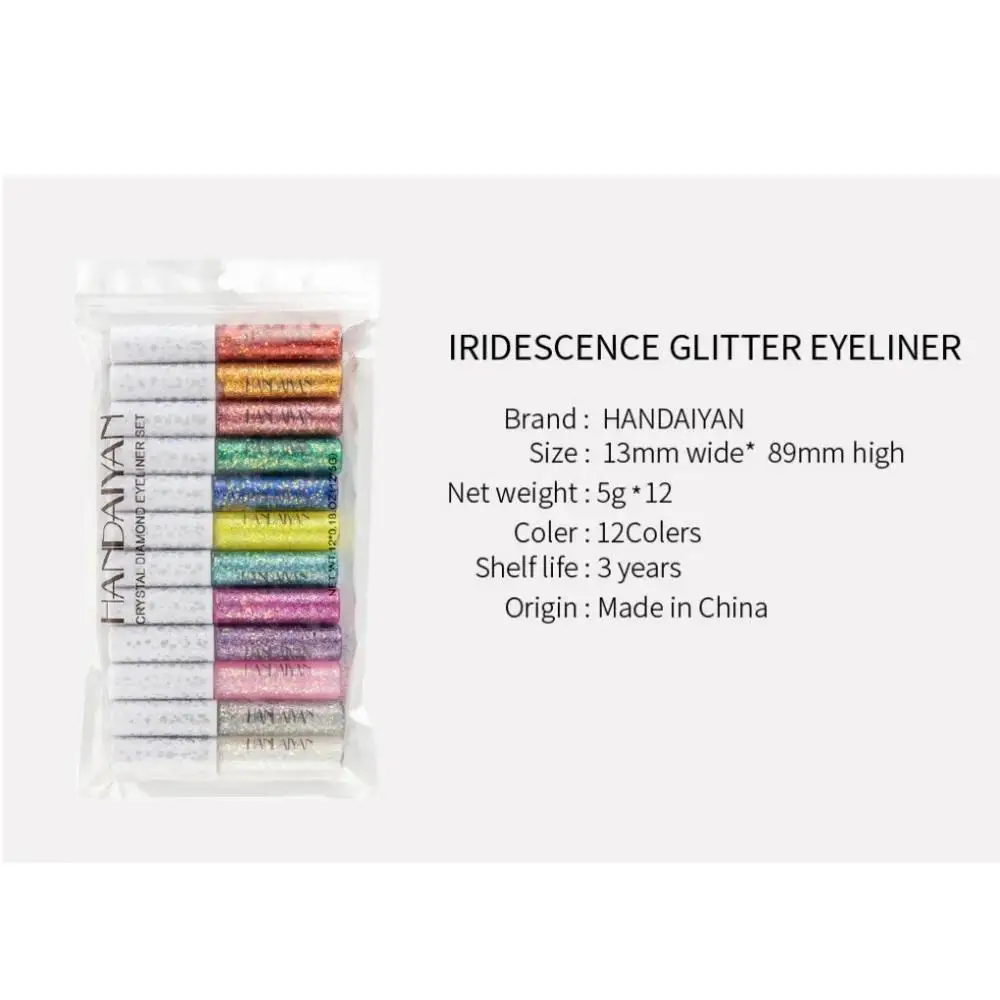 مجموعة محدد عيون لامعة مكونة من 12 قطعة تدوم طويلاً ومقاومة للماء ومكياج عيون لامع من الكريستال الماسي وظلال عيون للمهرجانات