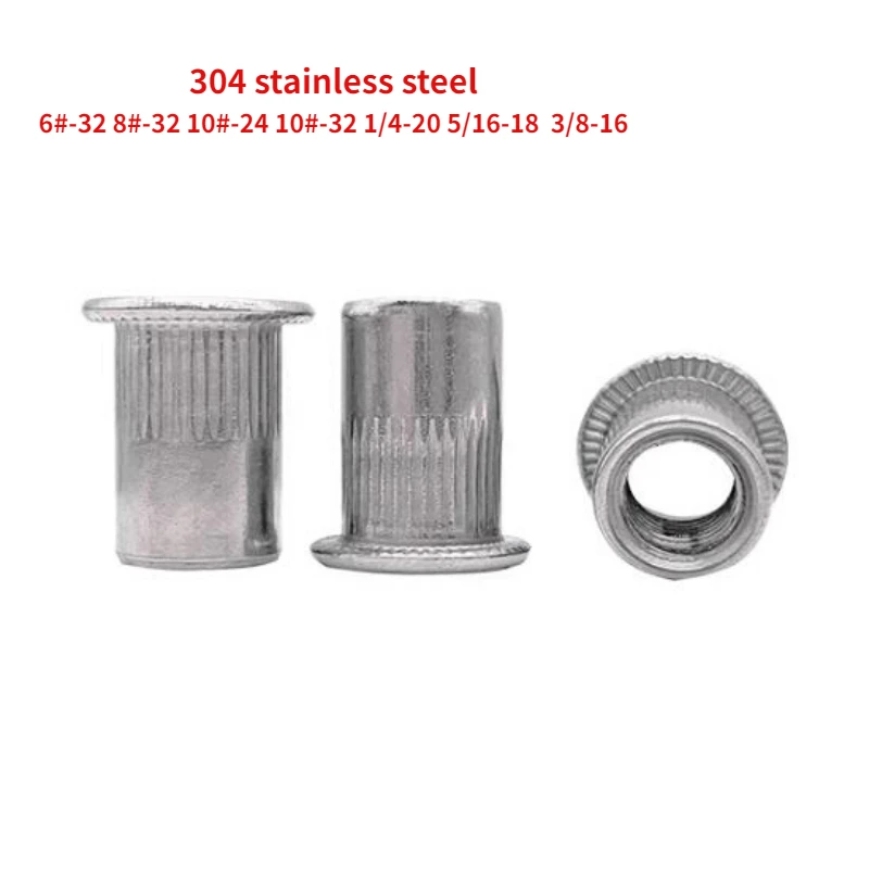 

10/50pcs UNC 6#-32 To 3/8-16 304 Stainless Steel Flat Head Riveted Nuts Large Countersunk Head Vertical Stripe Rivet Nut