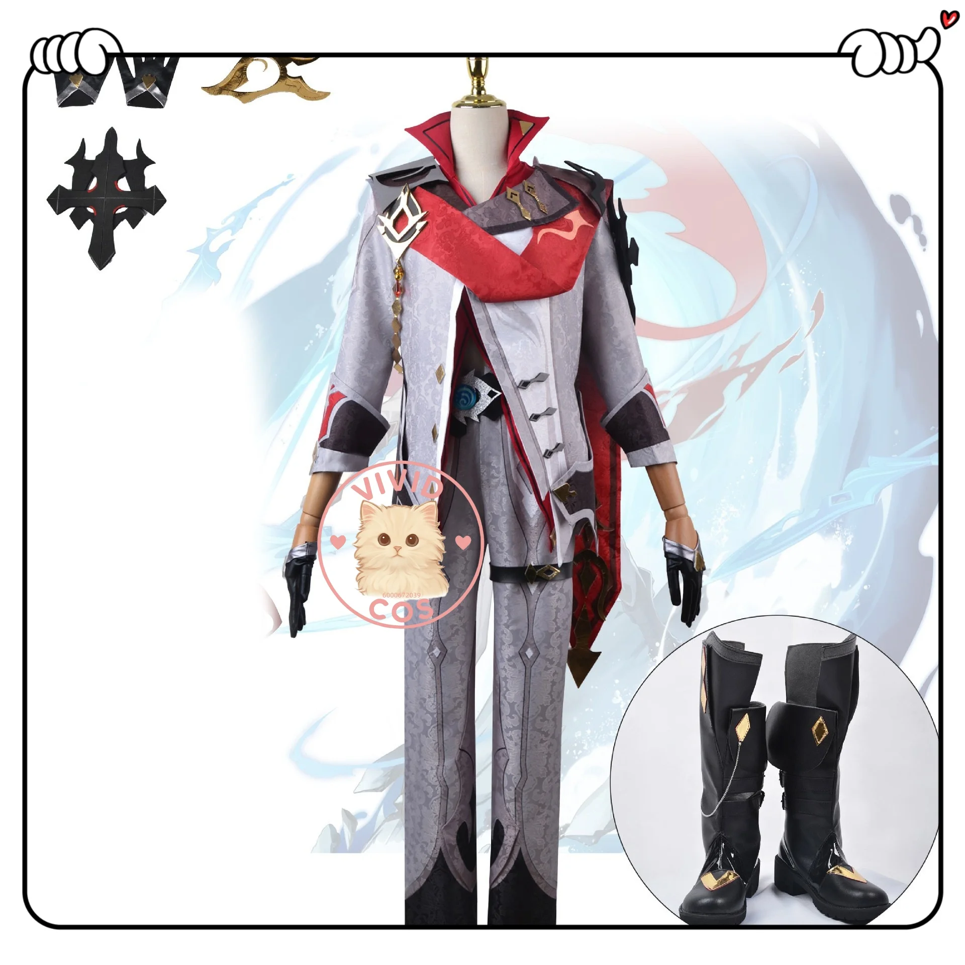 

Genshin Impact Childe Tartaglia Fatui Harbinger Cosplay Costume in-stock Black Thigh Straps Brown Thigh Straps Role-playing Chic