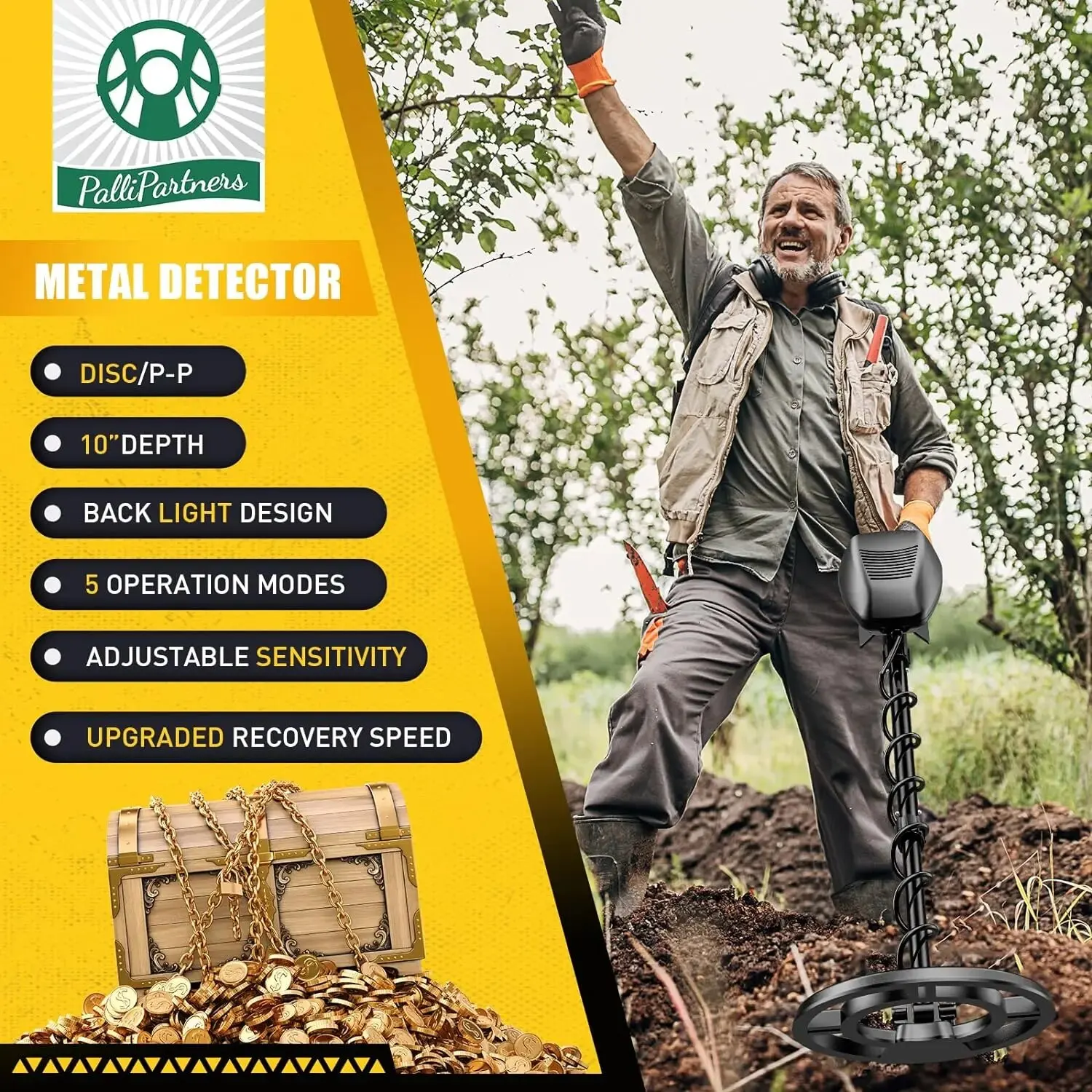 Underground Metal Detector Metal Locator Treasure-hunting Device Adjustable Notch & DISC Mode Pinpointing Function