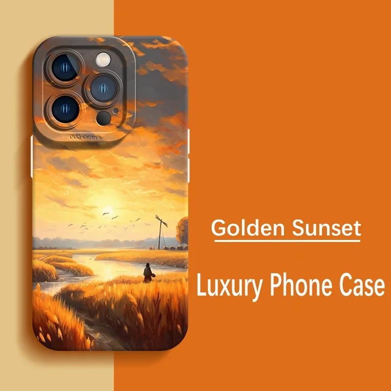 Art Golden Wheat Field Silicone Shockproof Back Coque Cover Case for iPhone 13 14 15 Pro Max 13Pro 14Pro 15Pro Phone Cases Shell