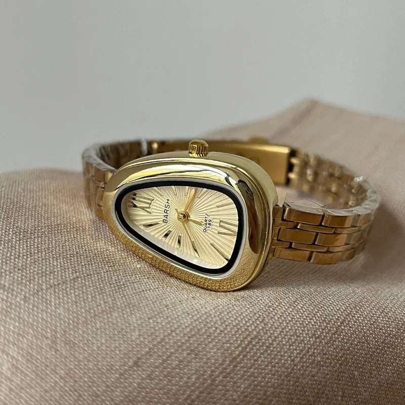 

Brand Snake Head Dial Women Watch Luxury Ladies Quartz Watches Droplet Shaped Roman Numeral Steel Strap Wristwatches Gift Clock
